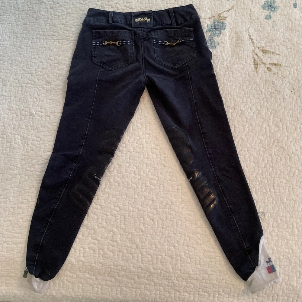 Equine Couture Navy Ladies’ Silicone Knee Patch Breech - Picture 2 of 4